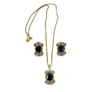 Onyx, Gold and Rhinestone Necklace And Earring Set